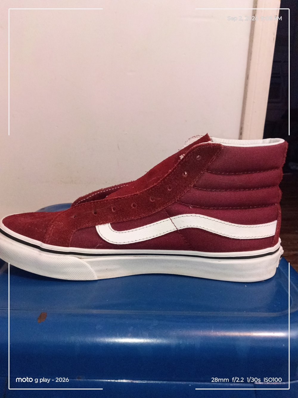 Vans Men’s Sk8-Hi High Top Sneakers in Burgundy